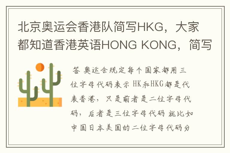 北京奥运会香港队简写HKG，大家都知道香港英语HONG KONG，简写HK.那这HKG是什么意思啊？