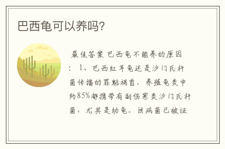 巴西龟可以养吗？