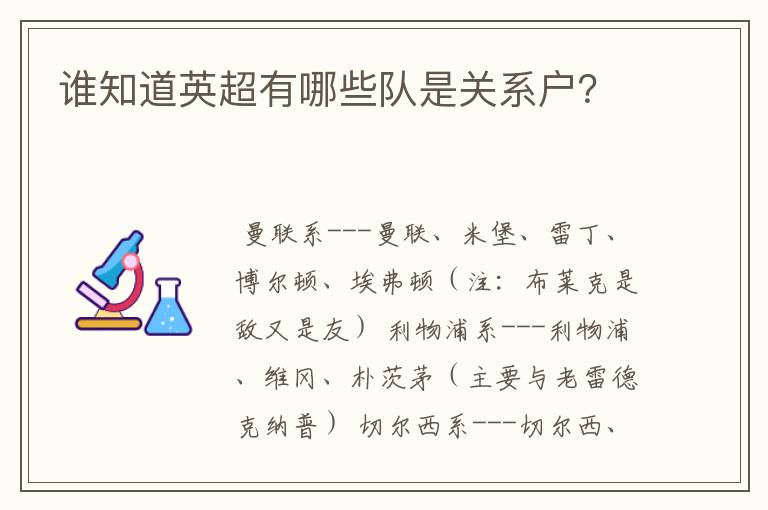 谁知道英超有哪些队是关系户？