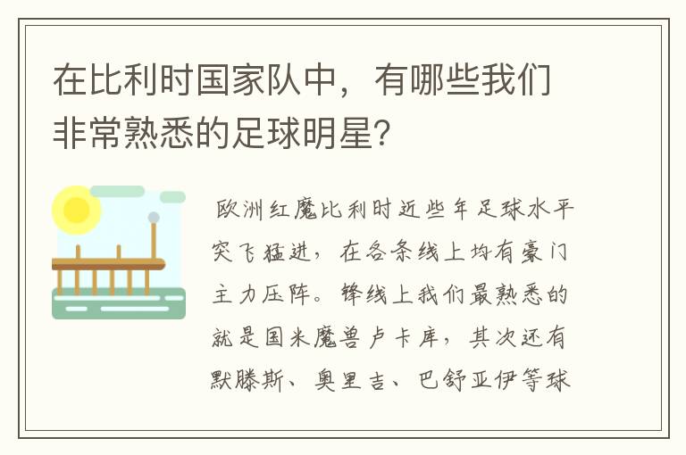 在比利时国家队中，有哪些我们非常熟悉的足球明星？