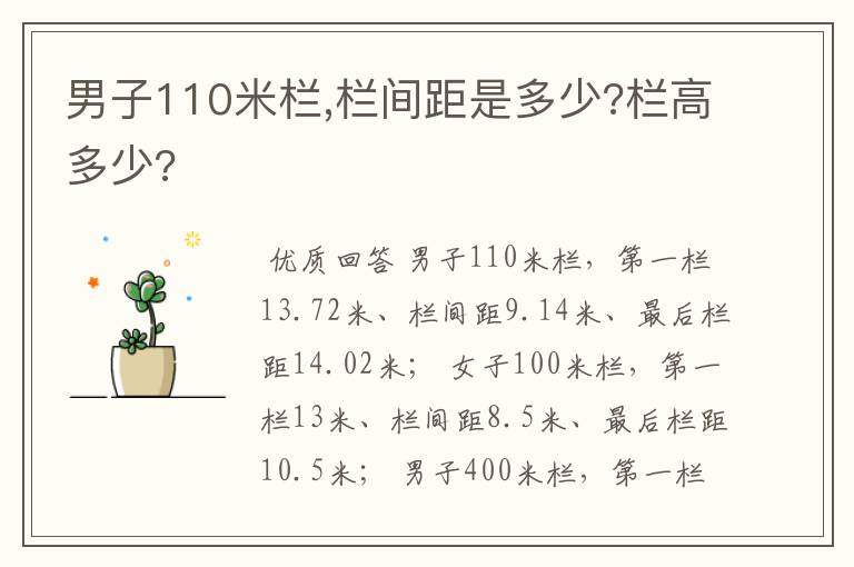 男子110米栏,栏间距是多少?栏高多少?