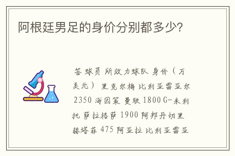 阿根廷男足的身价分别都多少？