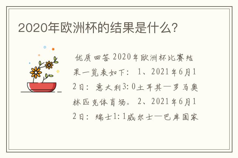 2020年欧洲杯的结果是什么？