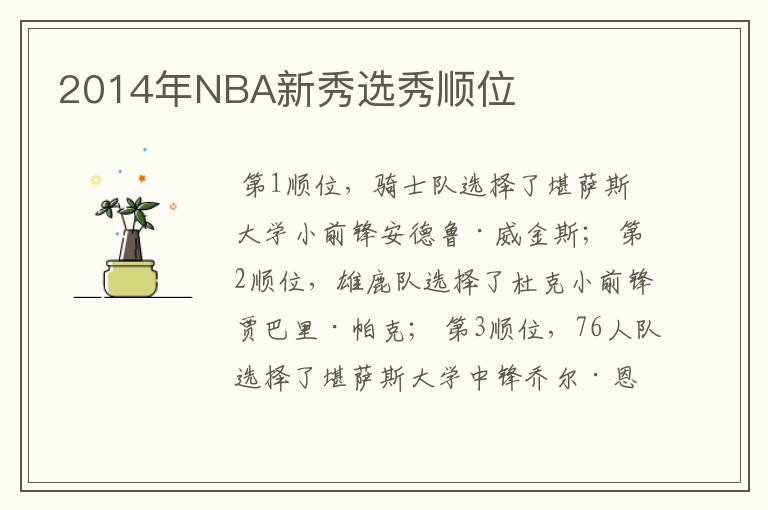 2014年NBA新秀选秀顺位