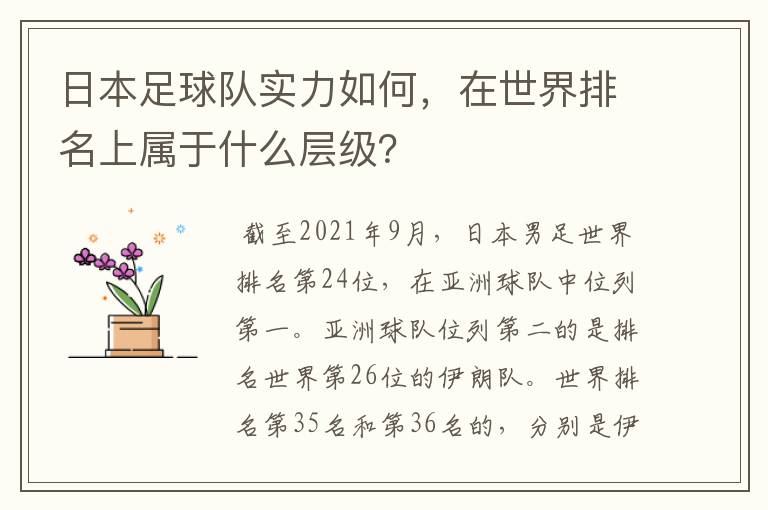 日本足球队实力如何，在世界排名上属于什么层级？