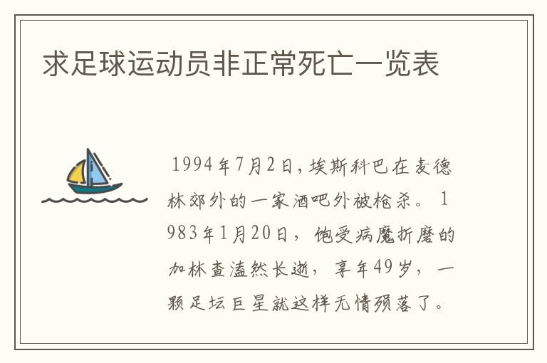 求足球运动员非正常死亡一览表