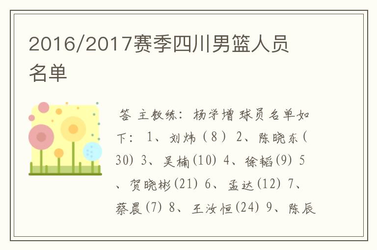 2016/2017赛季四川男篮人员名单