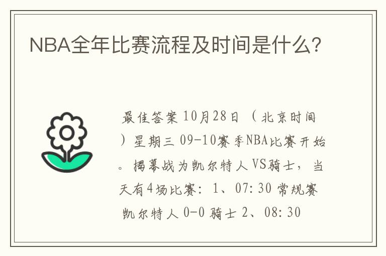 NBA全年比赛流程及时间是什么？