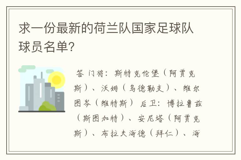 求一份最新的荷兰队国家足球队球员名单？