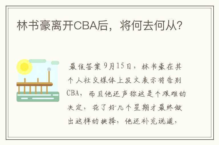 林书豪离开CBA后，将何去何从？