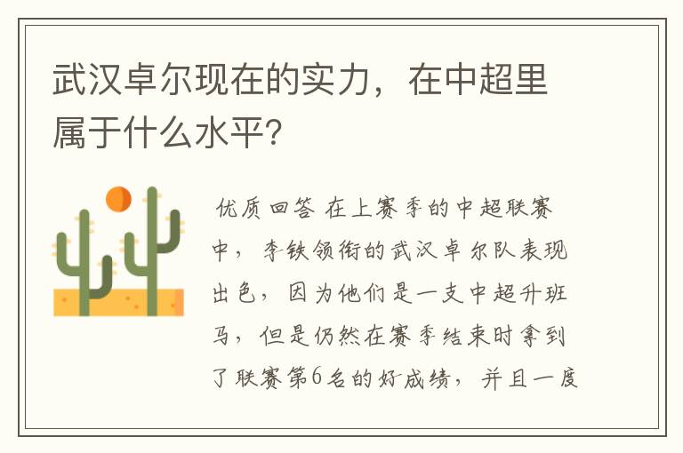 武汉卓尔现在的实力，在中超里属于什么水平？