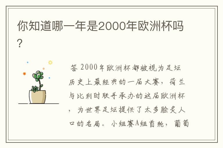 你知道哪一年是2000年欧洲杯吗？