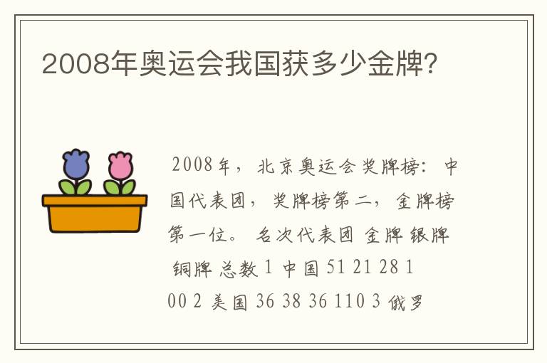 2008年奥运会我国获多少金牌？