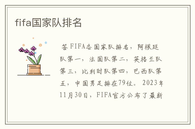 fifa国家队排名