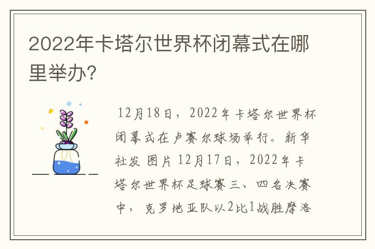 2022年卡塔尔世界杯闭幕式在哪里举办？