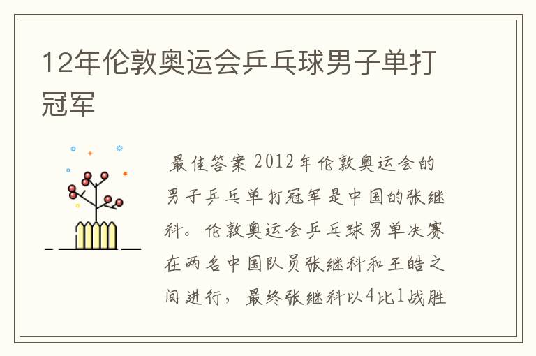 12年伦敦奥运会乒乓球男子单打冠军