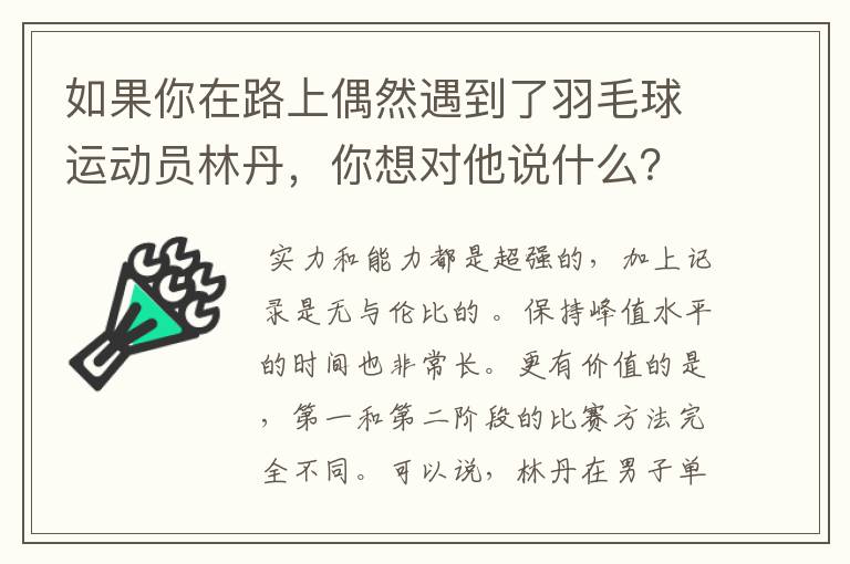 如果你在路上偶然遇到了羽毛球运动员林丹，你想对他说什么？