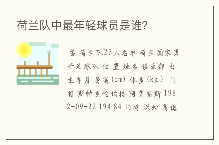 荷兰队中最年轻球员是谁？