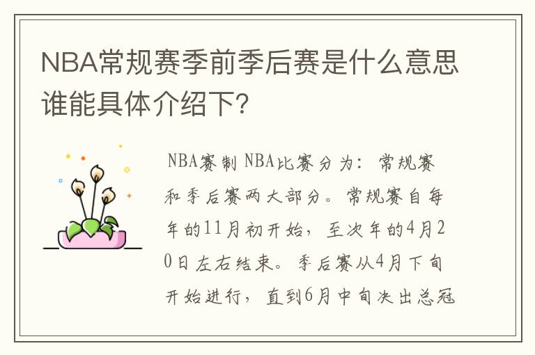 NBA常规赛季前季后赛是什么意思谁能具体介绍下？