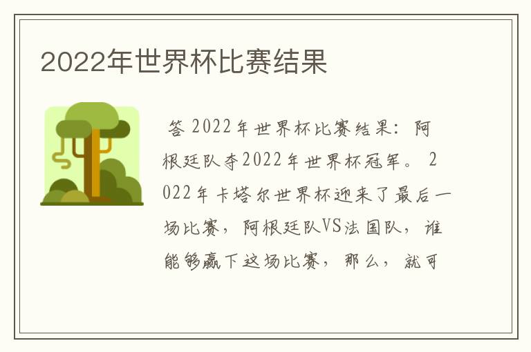 2022年世界杯比赛结果