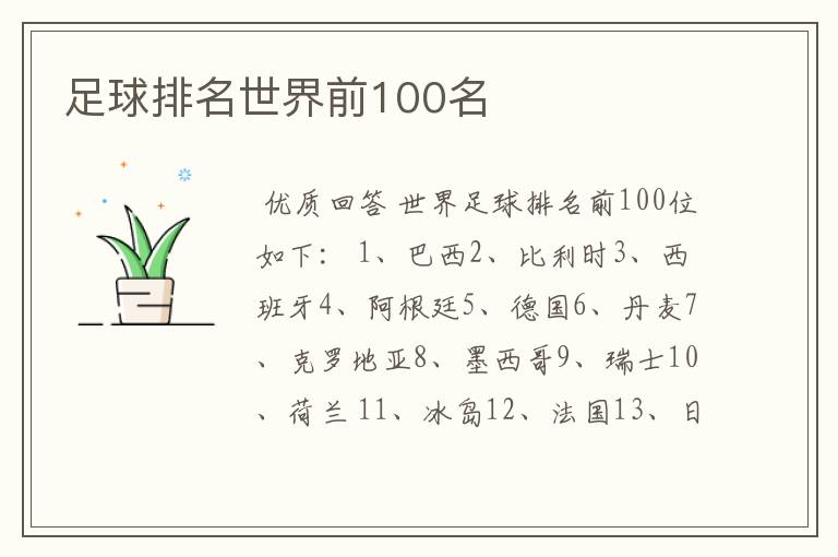 足球排名世界前100名