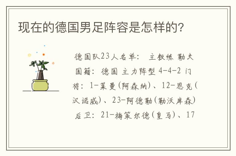 现在的德国男足阵容是怎样的?