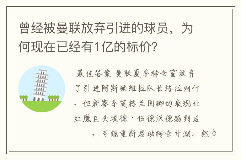 曾经被曼联放弃引进的球员，为何现在已经有1亿的标价？