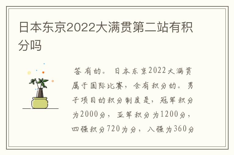 日本东京2022大满贯第二站有积分吗