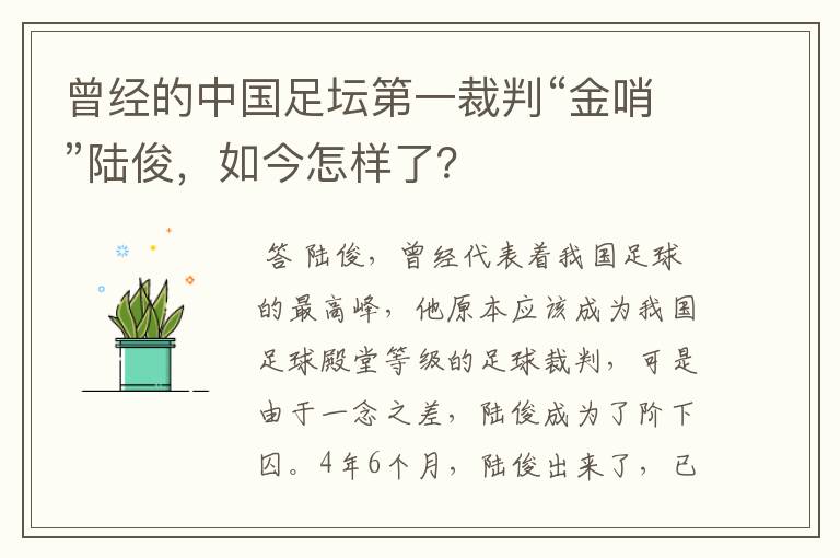 曾经的中国足坛第一裁判“金哨”陆俊，如今怎样了？