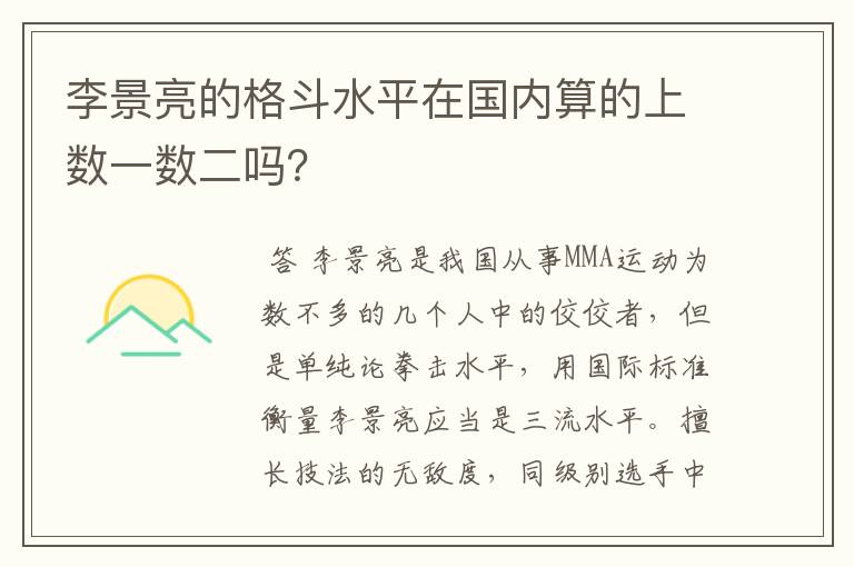 李景亮的格斗水平在国内算的上数一数二吗？