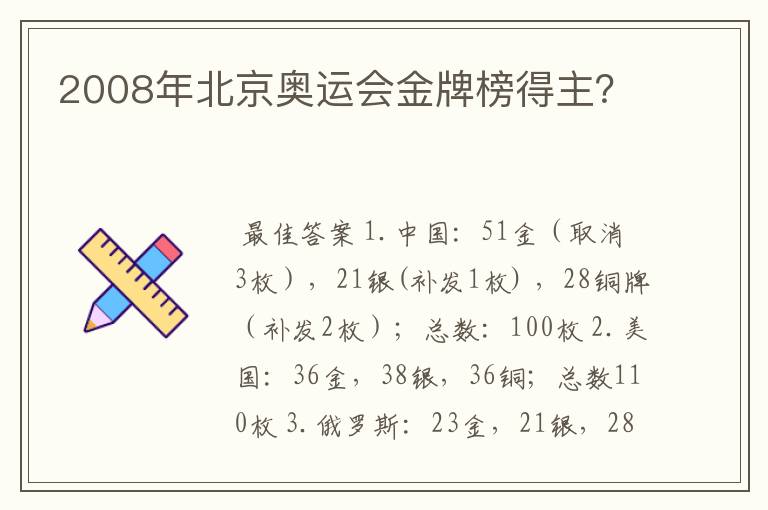 2008年北京奥运会金牌榜得主？