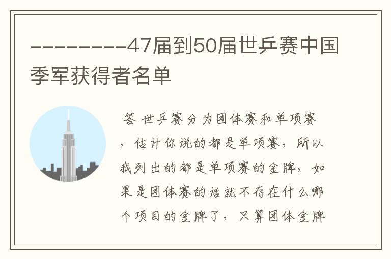 --------47届到50届世乒赛中国季军获得者名单