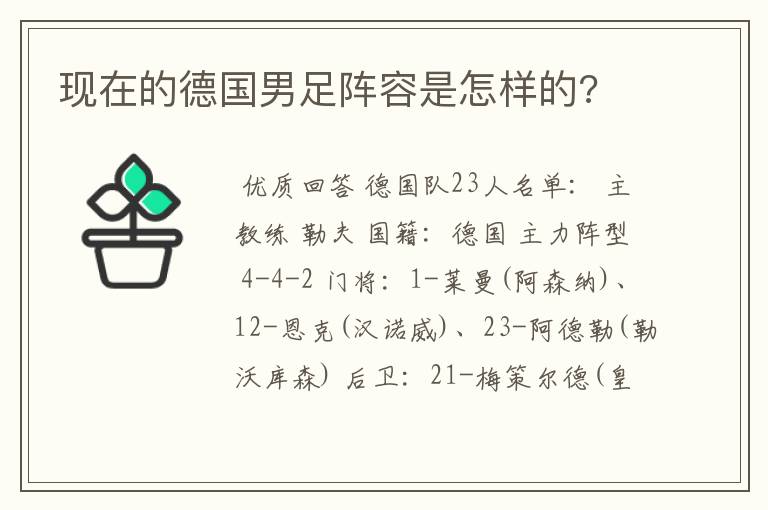 现在的德国男足阵容是怎样的?