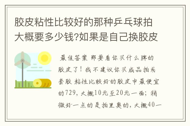 胶皮粘性比较好的那种乒乓球拍大概要多少钱?如果是自己换胶皮,那胶皮贵不?