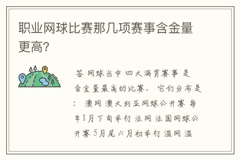 职业网球比赛那几项赛事含金量更高？