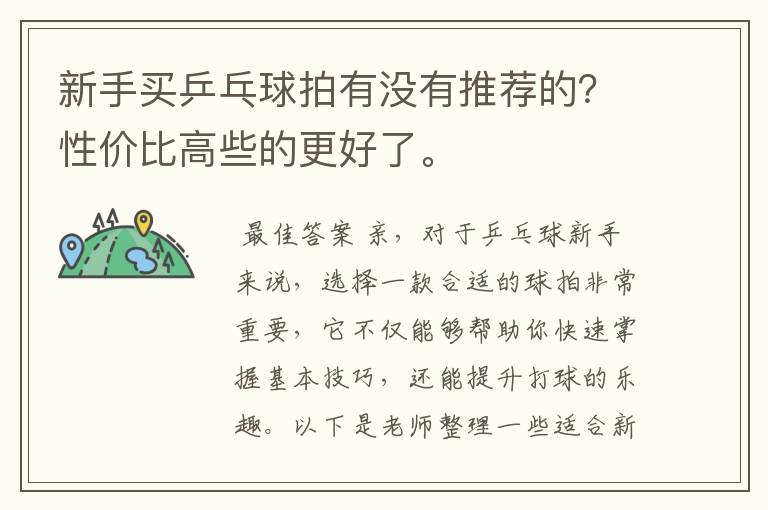 新手买乒乓球拍有没有推荐的？性价比高些的更好了。