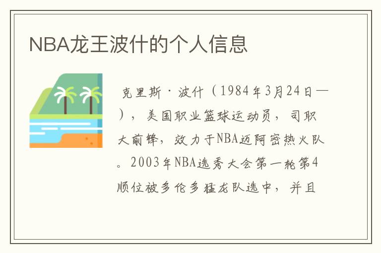 NBA龙王波什的个人信息