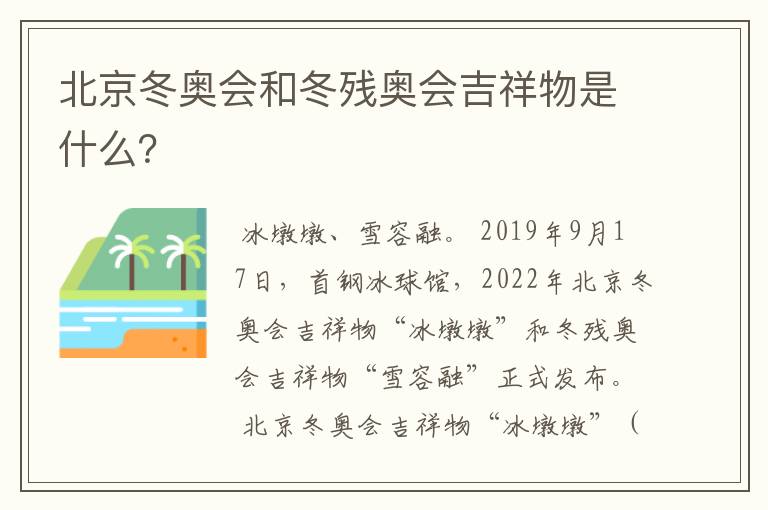 北京冬奥会和冬残奥会吉祥物是什么？