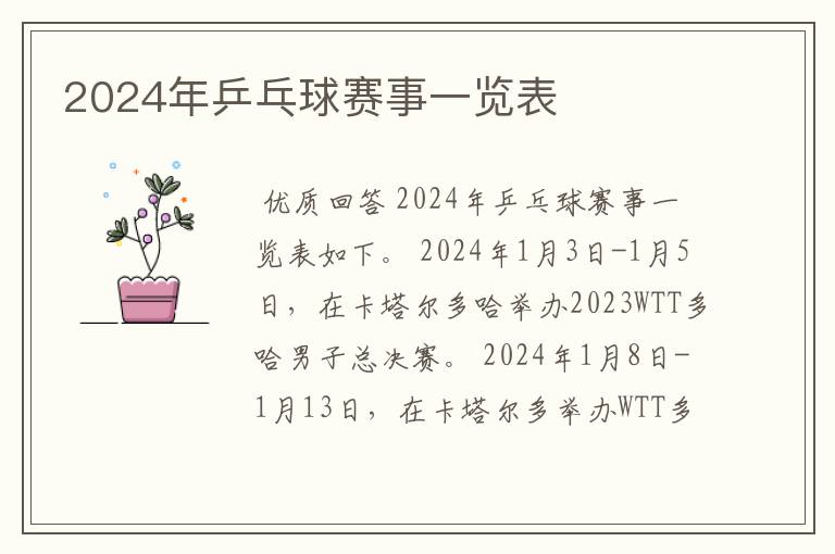 2024年乒乓球赛事一览表