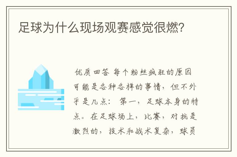 足球为什么现场观赛感觉很燃？