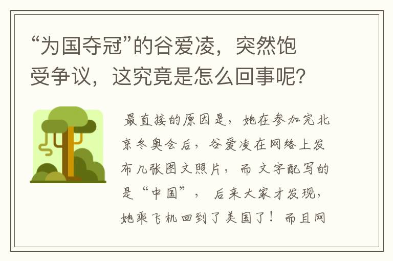 “为国夺冠”的谷爱凌，突然饱受争议，这究竟是怎么回事呢？