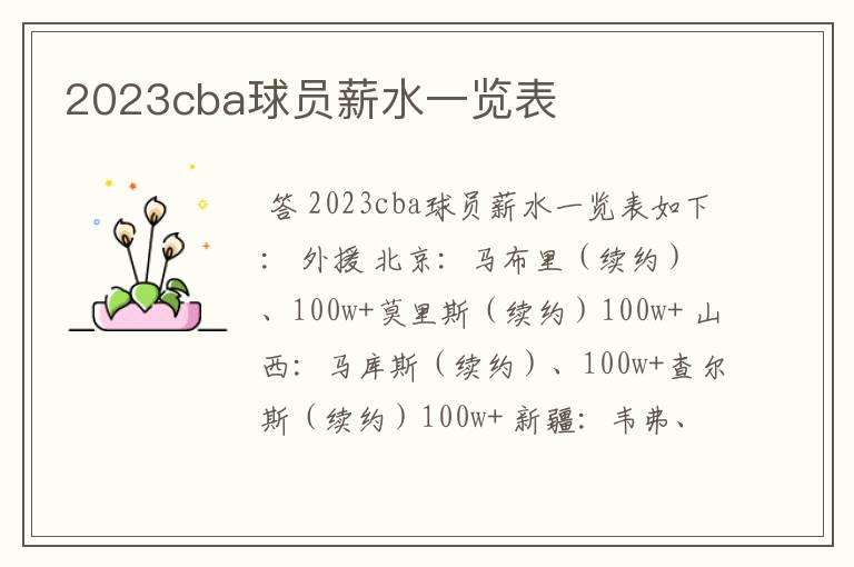 2023cba球员薪水一览表