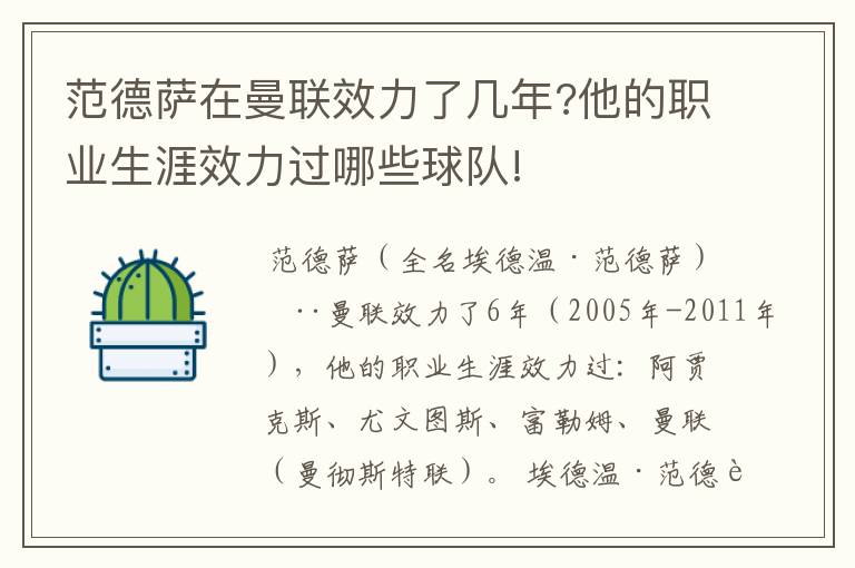 范德萨在曼联效力了几年?他的职业生涯效力过哪些球队!