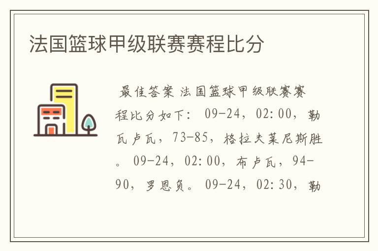 法国篮球甲级联赛赛程比分