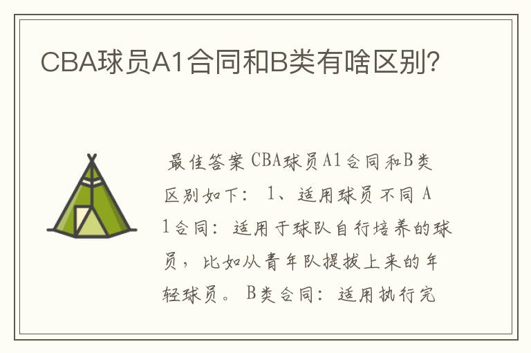 CBA球员A1合同和B类有啥区别？