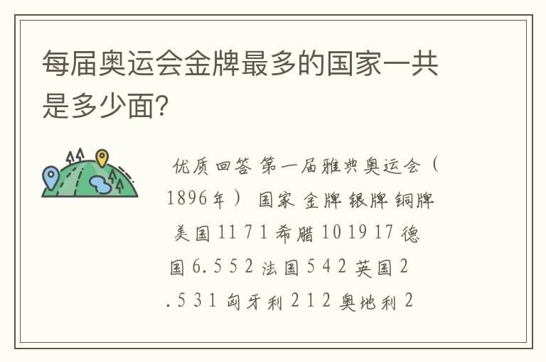 每届奥运会金牌最多的国家一共是多少面？