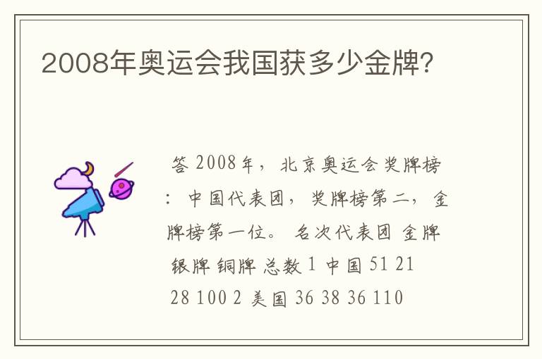 2008年奥运会我国获多少金牌？