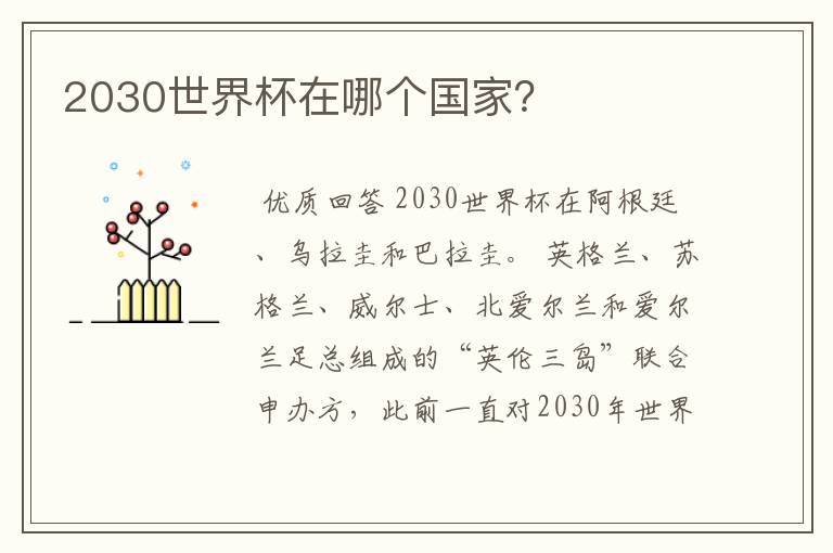 2030世界杯在哪个国家？