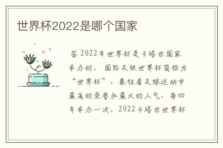 世界杯2022是哪个国家