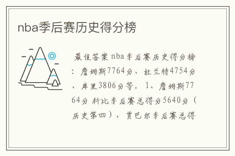 nba季后赛历史得分榜